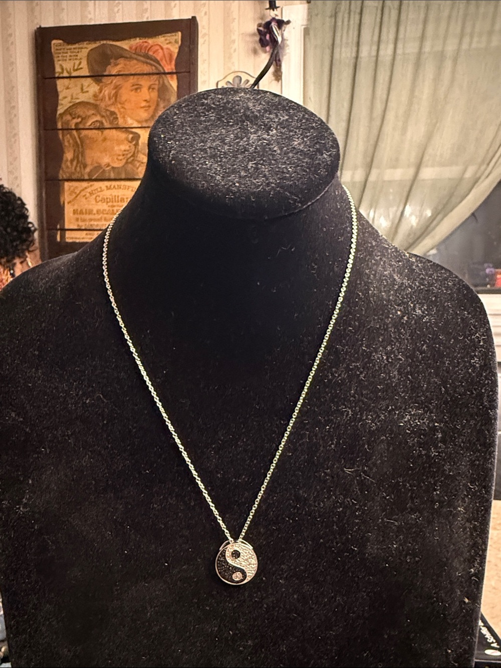 Sterling silver Ying and yang pendant necklace with genuine diamond stone, Pave
